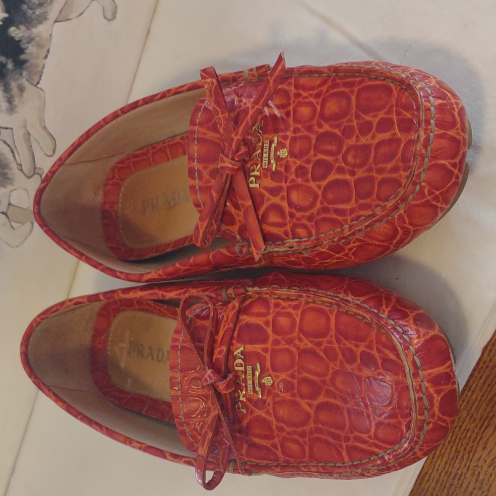 Prada red leather loafers, size 40